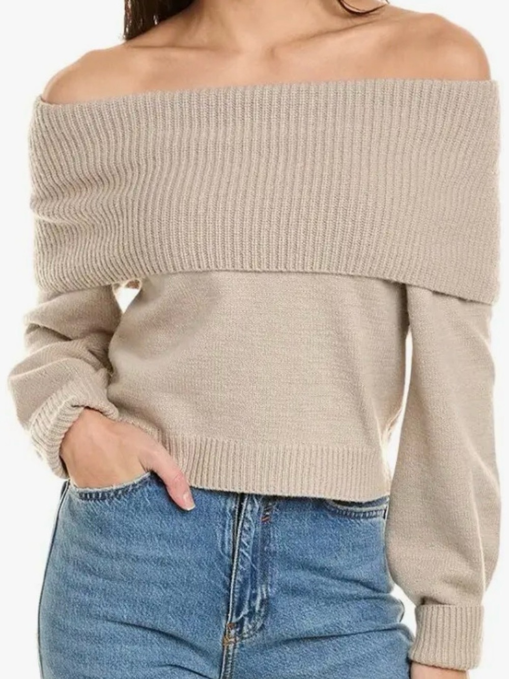 Splendid Women’s Off-Shoulder Sweater Top In Beige Size Small New with Tags